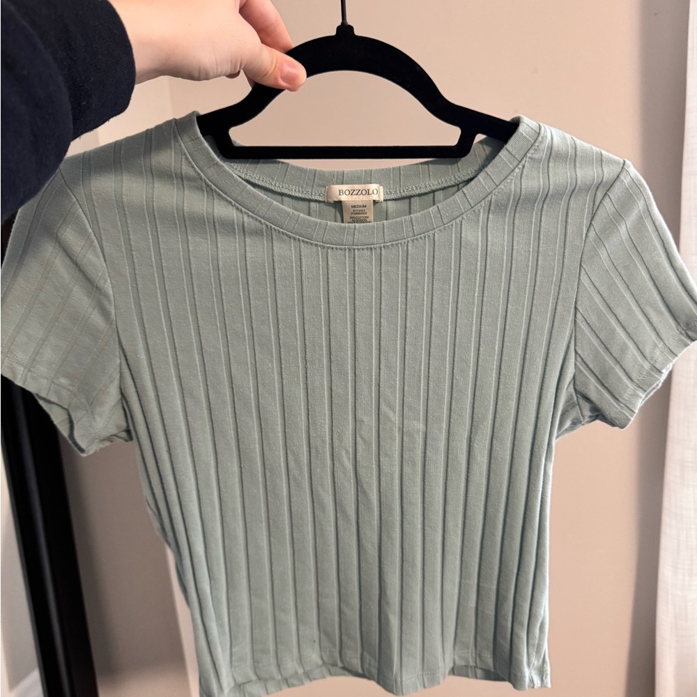 Short Sleeve Ribbed Top in Sage